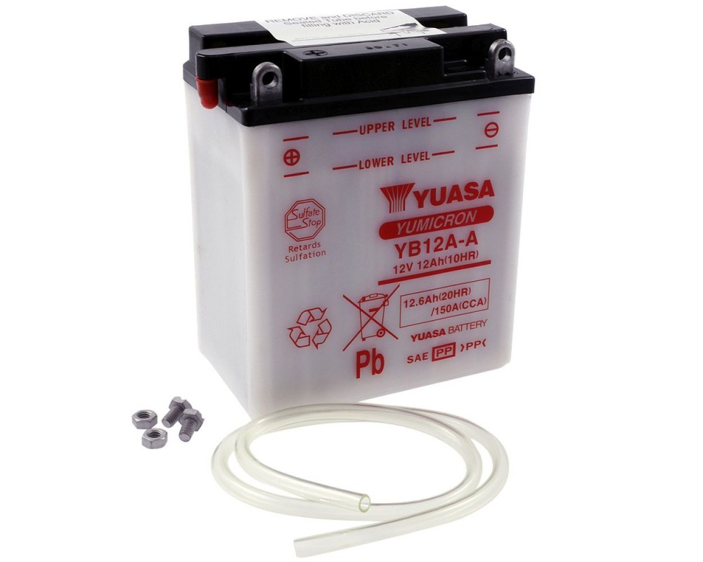Batterie 12V 12Ah YUASA YB12A-A, ohne Batteriesure