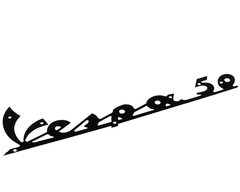 Schriftzug f�r Beinschild kompatibel f�r Vespa 50 schwarz 135x35mm, 7 Nieten