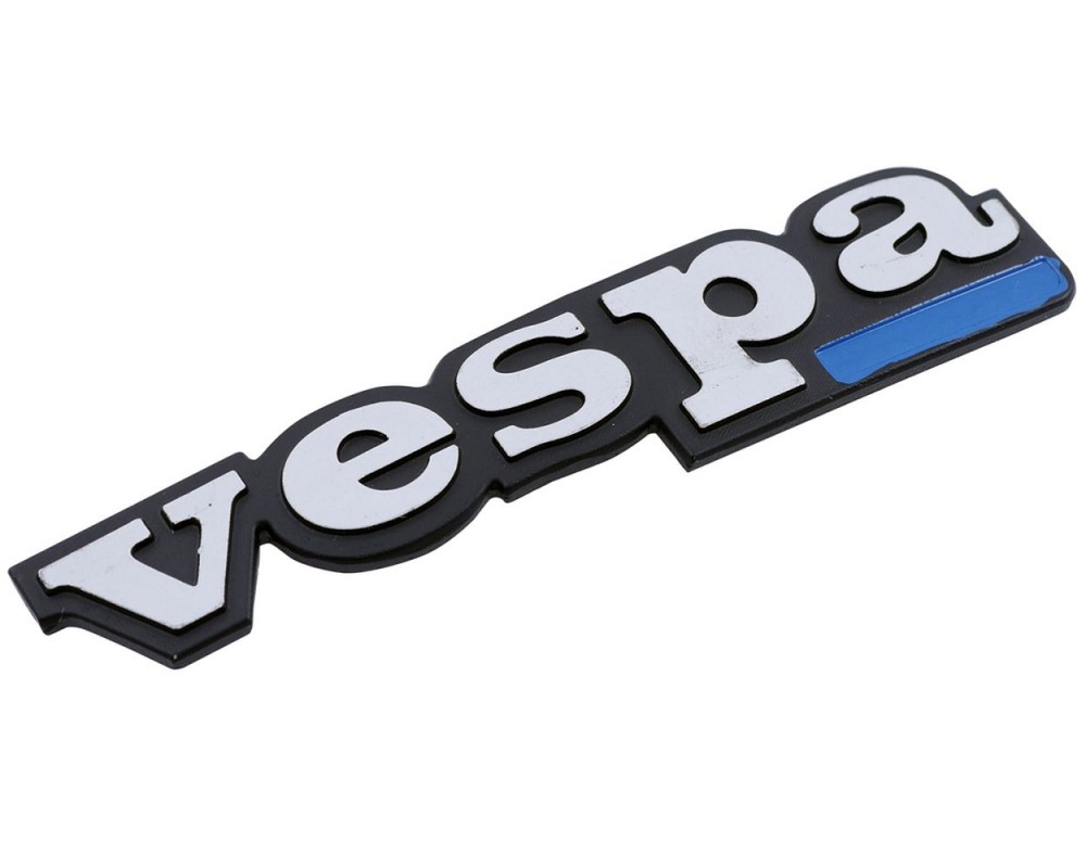Schriftzug f�r Beinschild Vespa schwarz/alu 115x25mm, 2 Pi