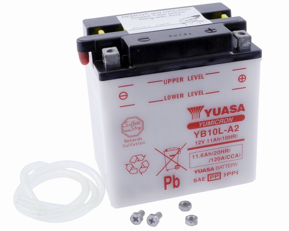 Batterie 12V 11Ah YUASA YB10LA2, ohne Batteriesure