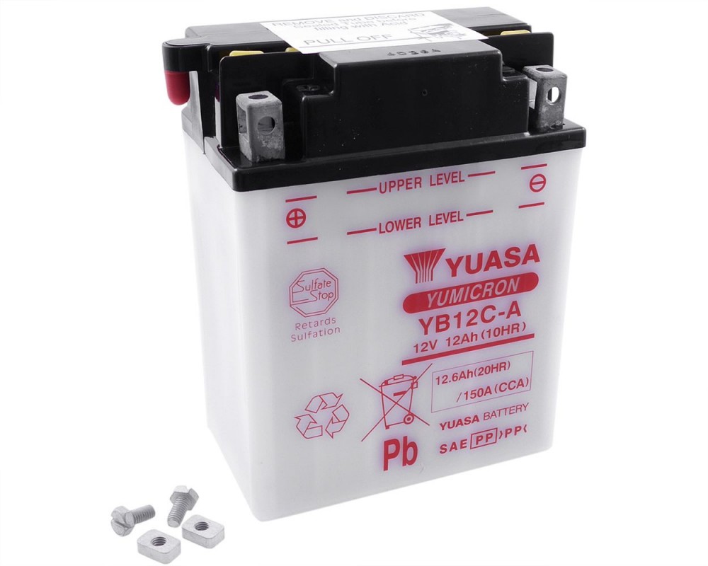 Batterie 12V 12Ah YUASA YB12C-A, ohne Batteriesure