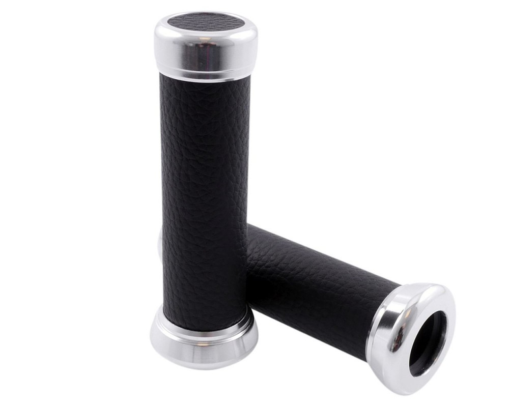 Lenkergriffe Retro schwarz Leder mit Chrom ,Moped,Roller