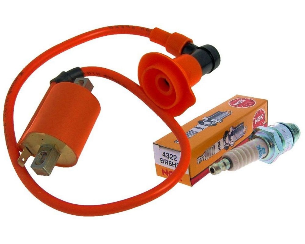 Z�ndspule Racing  + NGK BR8HS Z�ndkerze kompatibel f�r Yamaha Aerox, MBK Nitro, Aprilia SR 50, Minarelli liegend AC LC 2-Takt