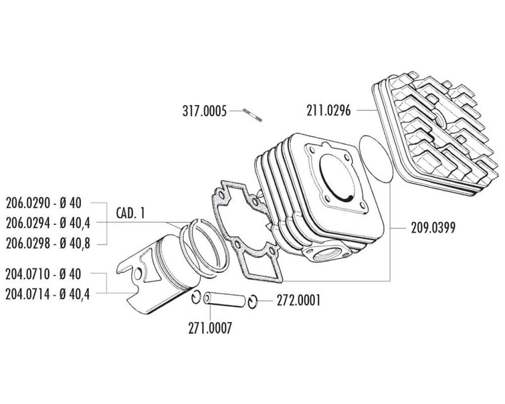 Zylinderkopf POLINI 50ccm 40mm f�r Piaggio AC