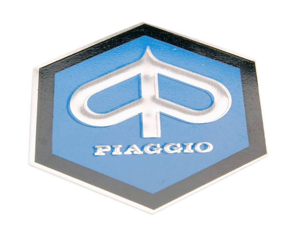 Emblem Piaggio zum Kleben 6-eckig 42mm glatt fr Kaskade fr Piaggio Ape, Vespa Gl, Rally