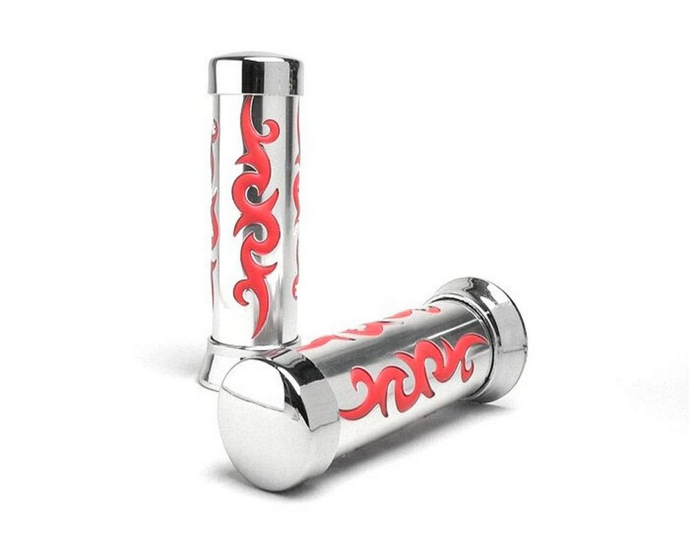 Griffe BGM Tribal silber, rot 22, 24mm kompatibel f�r Roller, Scooter, Classic, Vespa, Motorrad, Mofa, Moped, Quad, Mokick