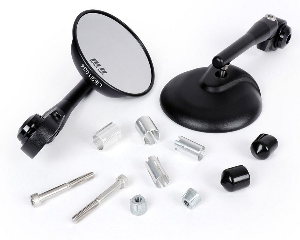 Spiegel Set MOTO NOSTRA 1403 CNC schwarz matt, rund, Aluminium, Lenkerendenspiegel f�r Scooter, Roller, Moped, Motorrad, Universal