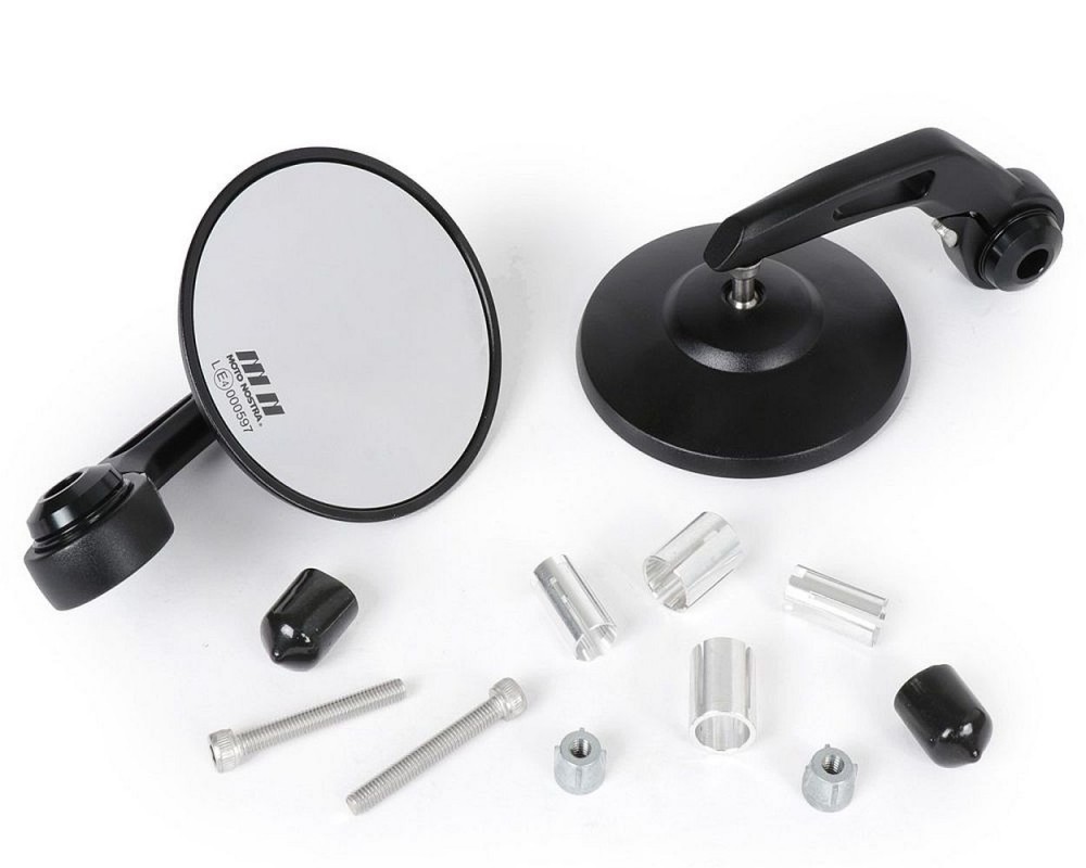 Spiegel Set MOTO NOSTRA 1400 schwarz matt eloxiert, Aluminium f�r Lenkerenden 95mm mit E, Kennzeichnung f�r Scooter, Roller, Motorrad, Universal