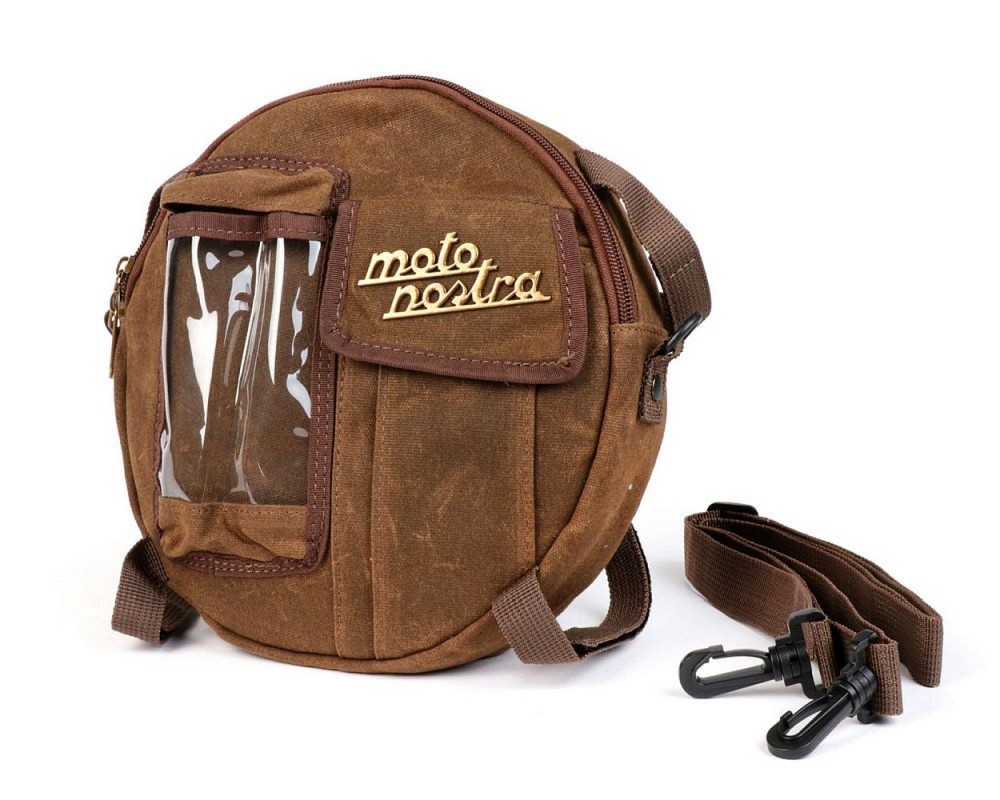 Tasche Reserverad MOTO NOSTRA passend für Vespa 10 Zoll, braun waxed canvas Vespa, Lambretta, Classic, Roller