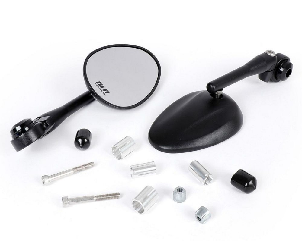 Spiegel Set MOTO NOSTRA 1403 CNC schwarz matt, oval, Aluminium, Lenkerendenspiegel f�r Scooter, Roller, Moped, Motorrad, Universal