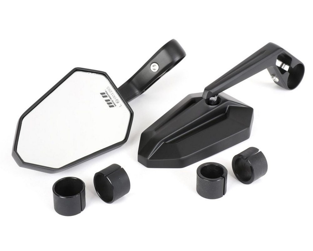 Spiegel Set MOTO NOSTRA 1402 schwarz matt eloxiert, Aluminium f�r Lenkerenden mit E, Kennzeichnung f�r Scooter, Roller, Moped, Motorrad, Universal