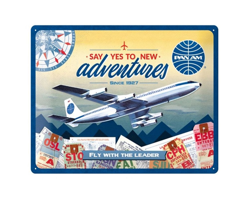 Reklameschild Nostalgic Art, 30x40cm -Pan Am New Adventures- Vintage Retro Deko Emailleschild
