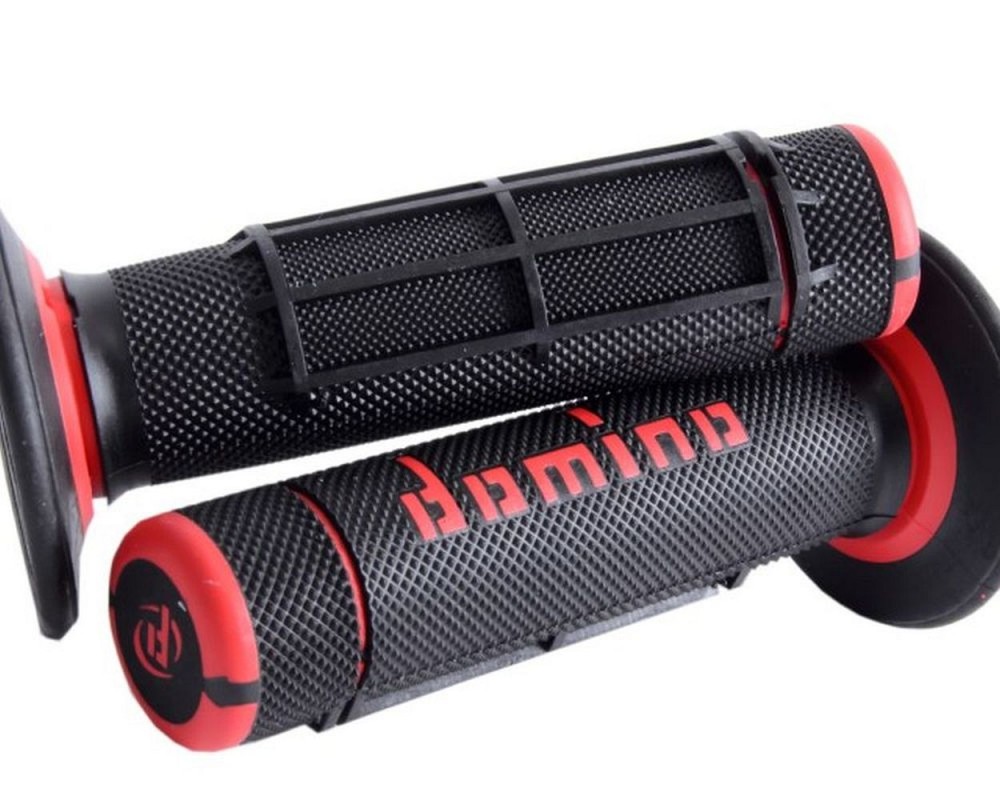 Lenkergriffe Domino Cross Dual Color schwarz / rot, 22/24mm, kompatibel f�r Roller, Motorrad, Moped, Mofa, Universal