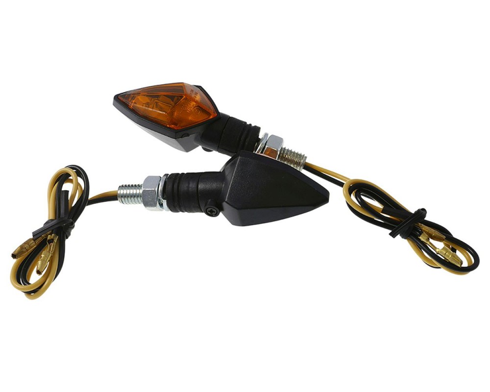 Blinker ROCK Paar Motorrad, schwarz, gelbes Glas, 12V / 6 Watt Halogenbirne
