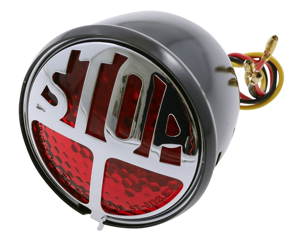 Rcklicht SHIN YO LED Stop, rot, schwarz Metall mit Nummernschildbeleuchtung ABE Motorrad, Roller, Quad