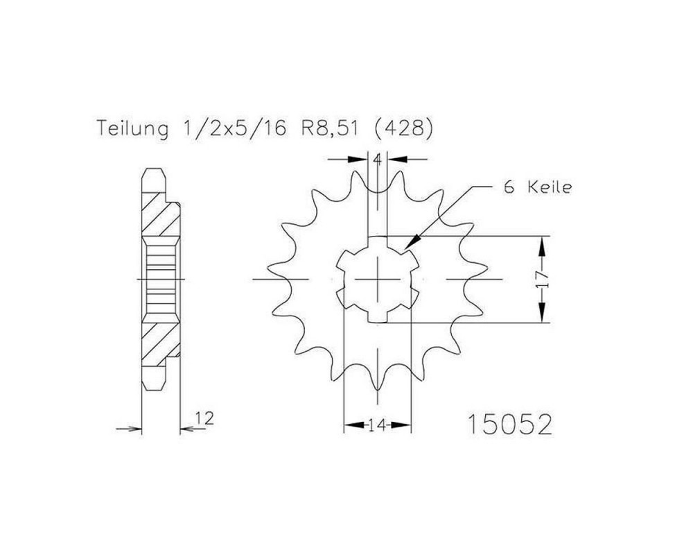 Ritzel 13 Zhne Stahl 428er Teilung (1/2x5/16), Aprilia RS 4