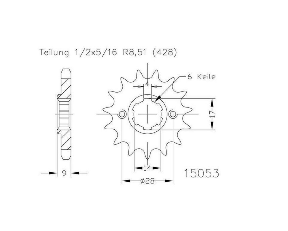 Ritzel 13 Zhne Stahl 428er Teilung (1/2x5/16), Aprilia RS 4 125, 12-14