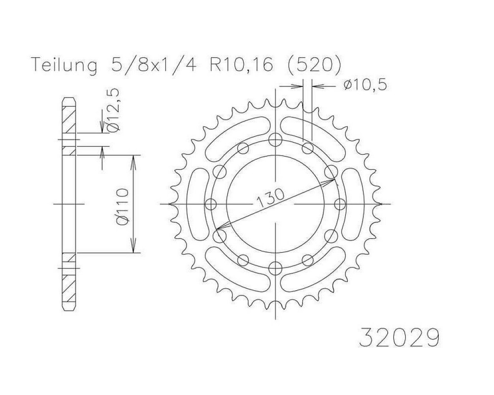 Kettenrad 40 Zhne Stahl 520er Teilung (5/8x1/4)