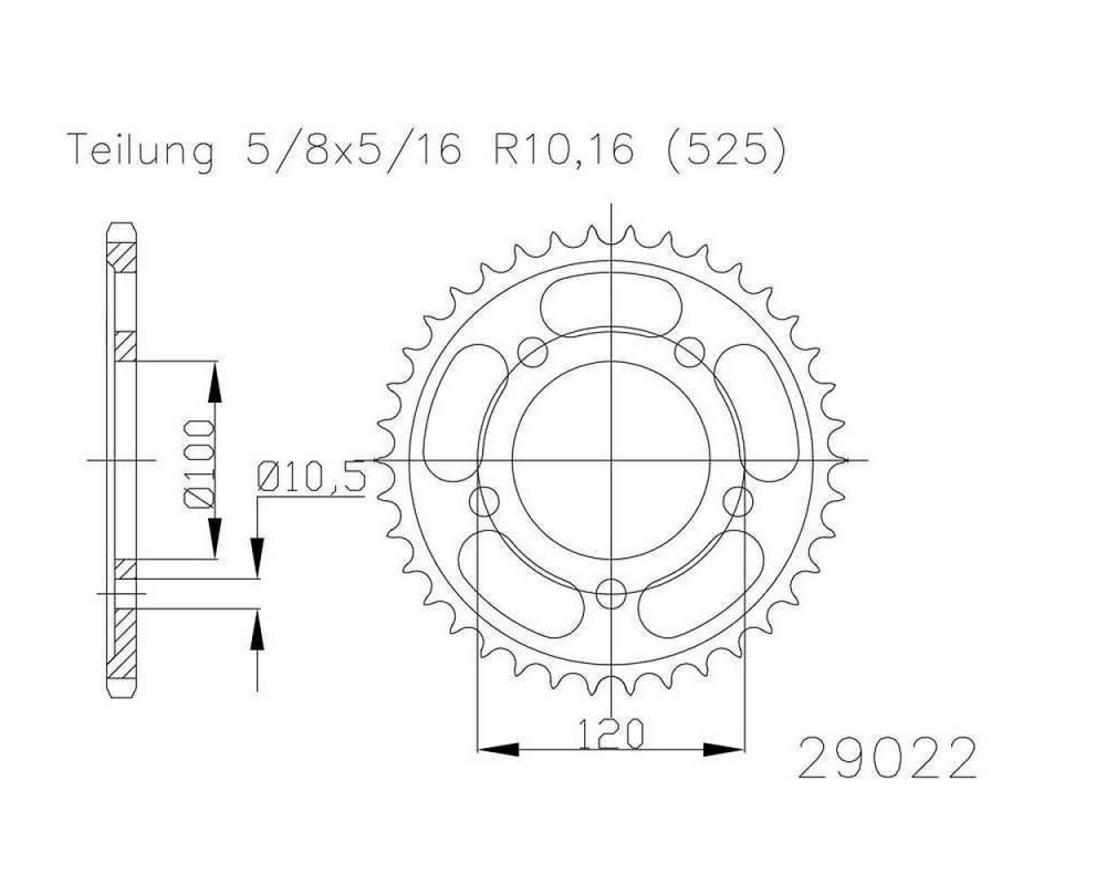 Kettenrad 40 Zhne Stahl 525er Teilung (5/8x5/16)