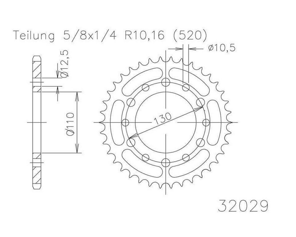 Kettenrad 42 Zhne Stahl 520er Teilung (5/8x1/4)