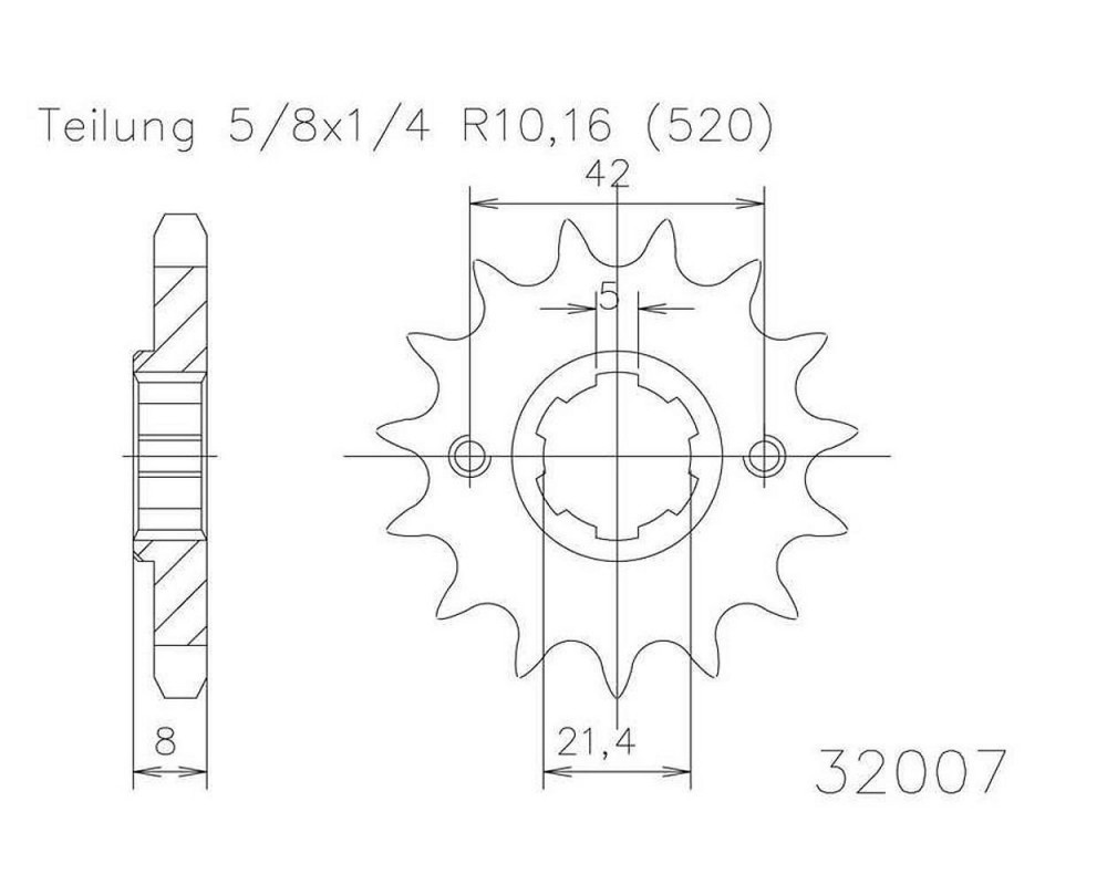 Ritzel 14 Zhne Stahl 520er Teilung (5/8x1/4)