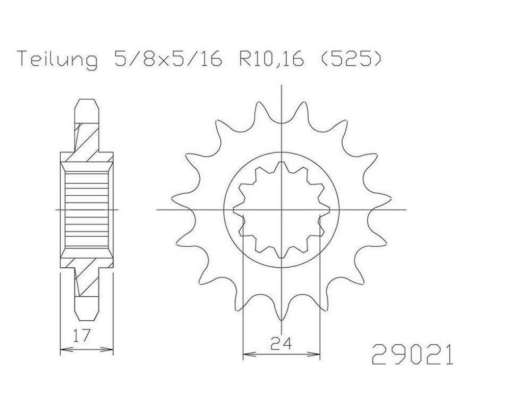 Ritzel 15 Zhne Stahl 525er Teilung (5/8x5/16)