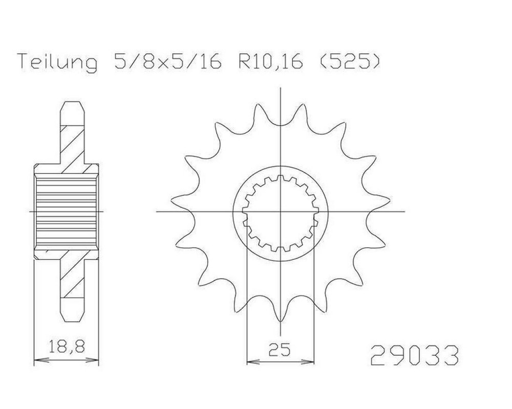 Ritzel 19 Zhne Stahl 525er Teilung (5/8x5/16)