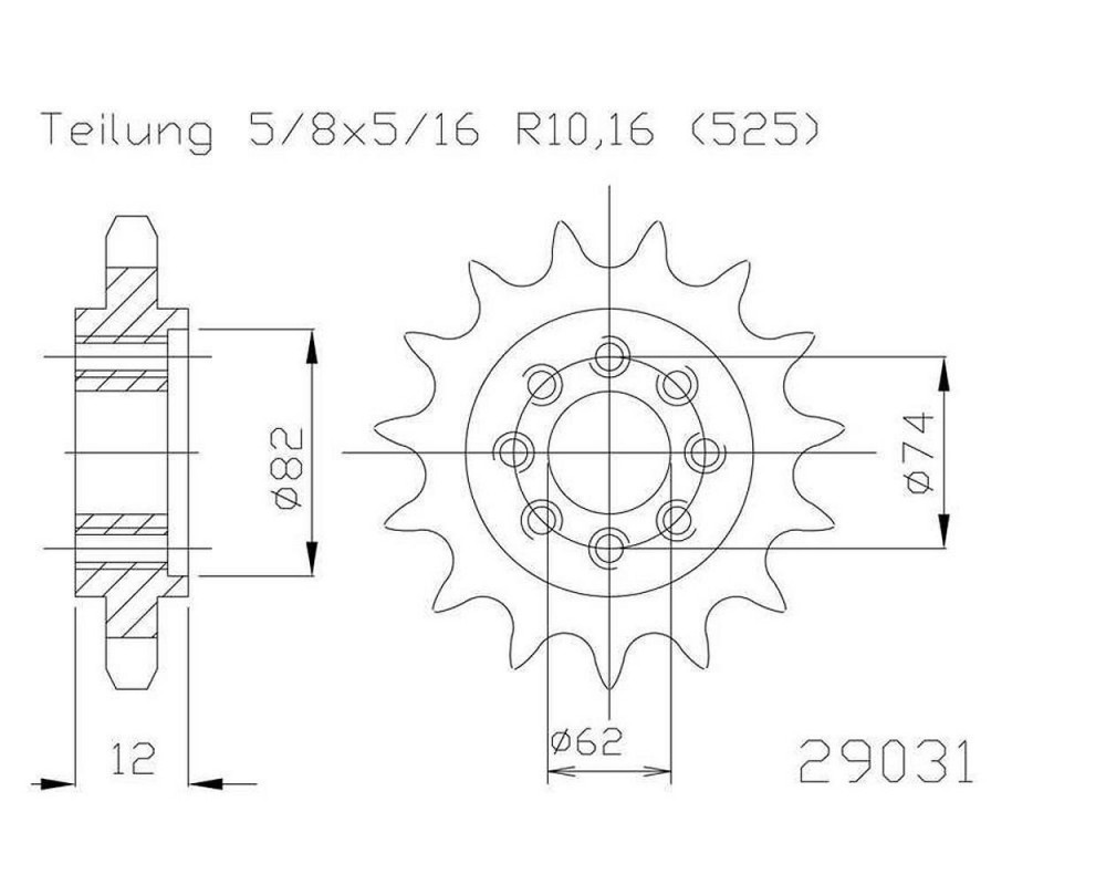 Ritzel 21 Zhne Stahl 525er Teilung (5/8x5/16)