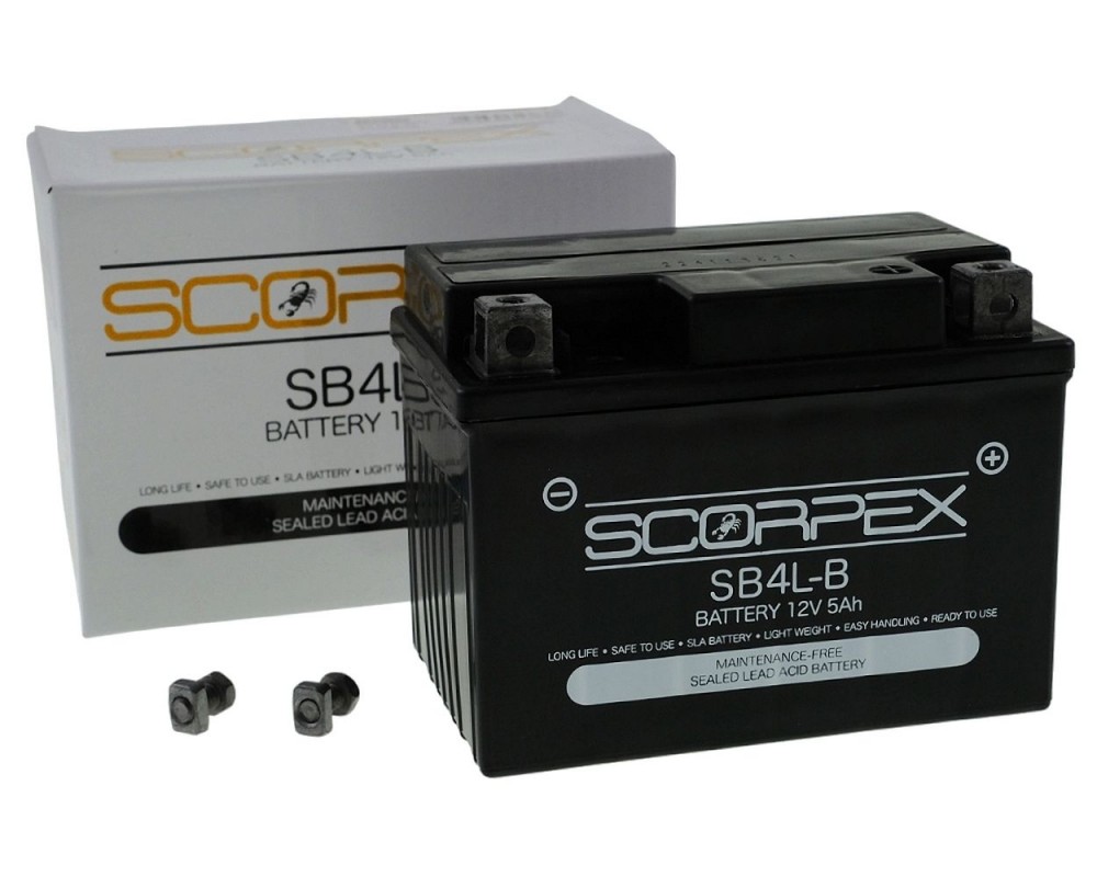 Batterie SCORPEX SLA SB4L-B 5Ah 112x70x85mm Yamaha Aerox, MBK Nitro, Gilera Runner, Piaggio NRG, Peugeot Speedfight