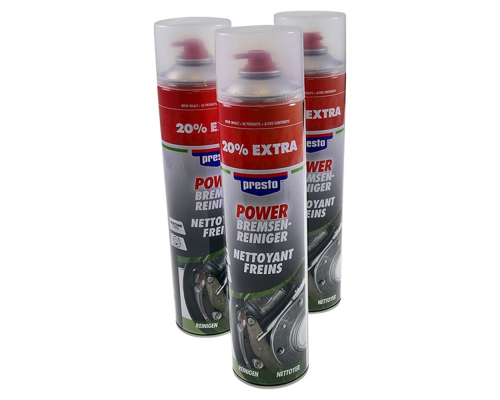 Bremsenreiniger Spray Set PRESTO 600ml 3 Stck Motorrad, Roller, KFZ, Auto, Quad Werkstatt Teile Motor Reiniger