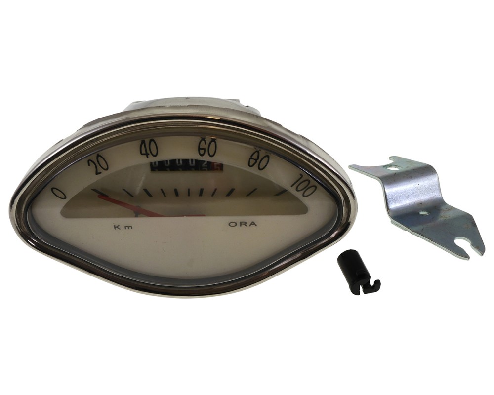 Tachometer UNI AUTO weiss, bis 100km/h, Muschelform fr Vespa VBA, VBB, GL150, GT125, GTR125, Sprint
